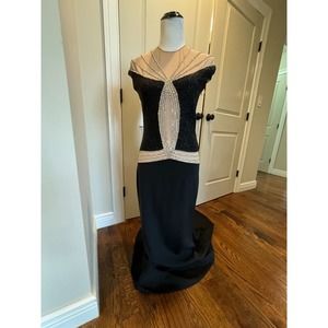 OLMAR and MIRTA Black Beaded Long Dress Long Train Made in Italy SZ 6 Vintage